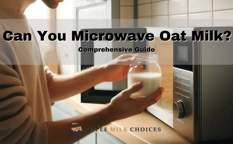 An adolescent boy placing a glass of oat milk inside a microwave oven, demonstrating the process of heating oat milk in a microwave for a warm beverage.