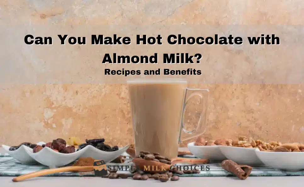 An image show the cup of hot chocolate with almond milk