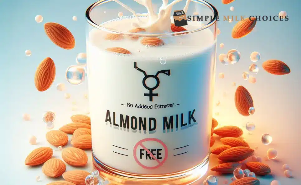 Glass of creamy almond milk, highlighting its estrogen-free nature as a dairy alternative.