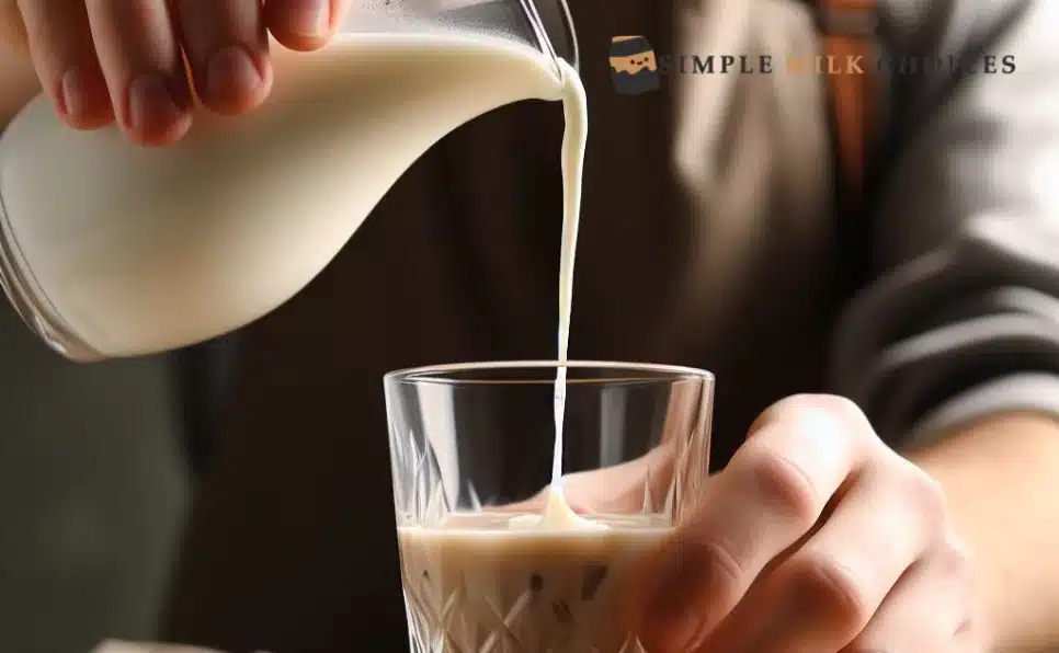 Demonstrating the addition of Baileys Irish Cream to whipped cream, showcasing its dairy content.