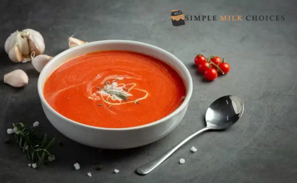 Photo featuring a bowl of Dairy-Free Tomato Soup, a flavorful and plant-based option.