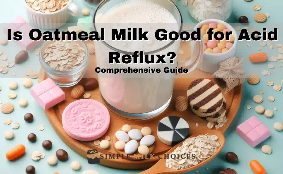 An image show the suitability of oatmeal milk for acid reflux. Discover its low-fat and soothing qualities as a potential option for digestive comfort.